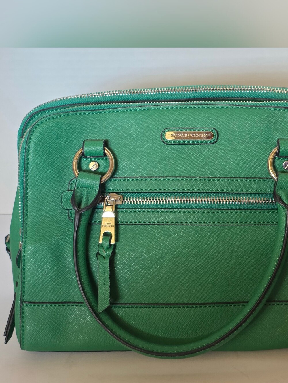 Dana Buchman Green Saffiano Faux Leather Satchel Handbag - Like New